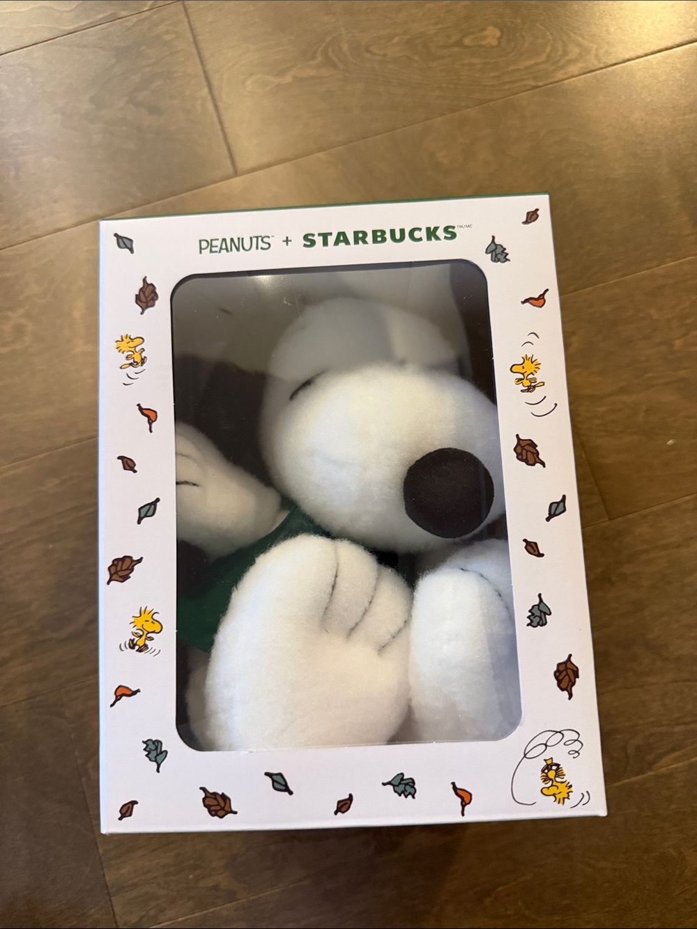 Starbucks White Snoopy Plush with Green Accent
